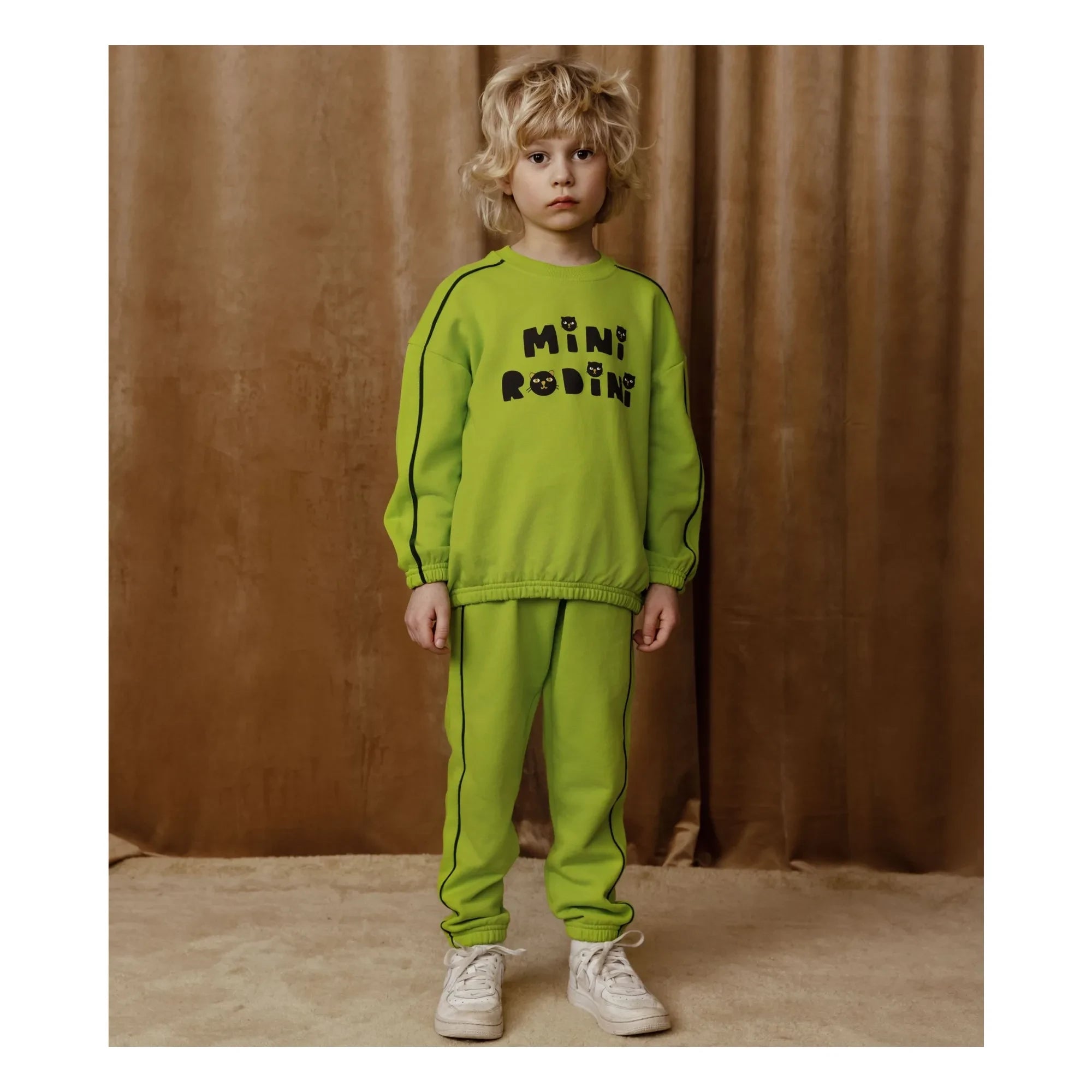 Mini Rodini - Sweat Cat Organik Pamuk | Floresan yeşil