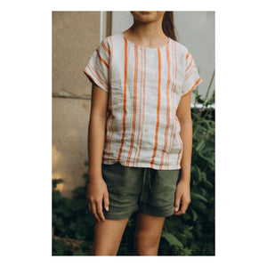Matona - Easy Gestreiftes Leinen-T-Shirt | Gebrochenes Weiß