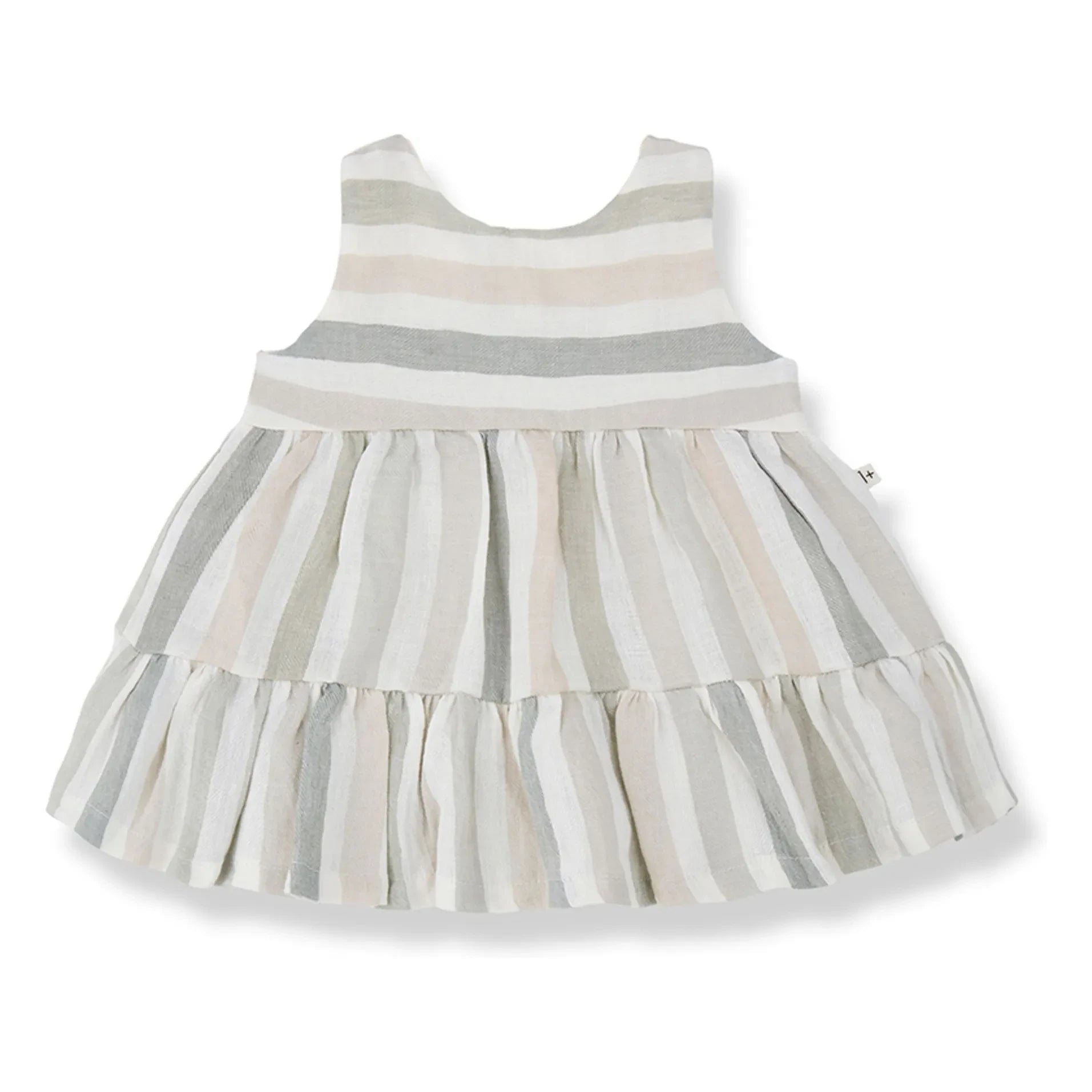 1+ in the family - Gestreiftes Leinen Calonge Kleid | Ecru