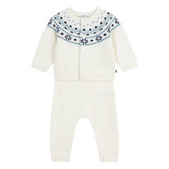 Petit Bateau - Strickjacke und Hose aus Wolle | Ecru