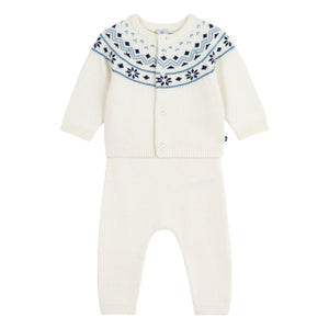 Petit Bateau - Strickjacke und Hose aus Wolle | Ecru