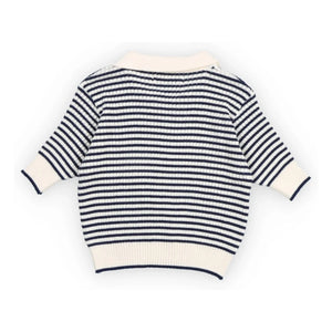 the new society - Gestreiftes Strick-Polo-Shirt | Dunkelblau