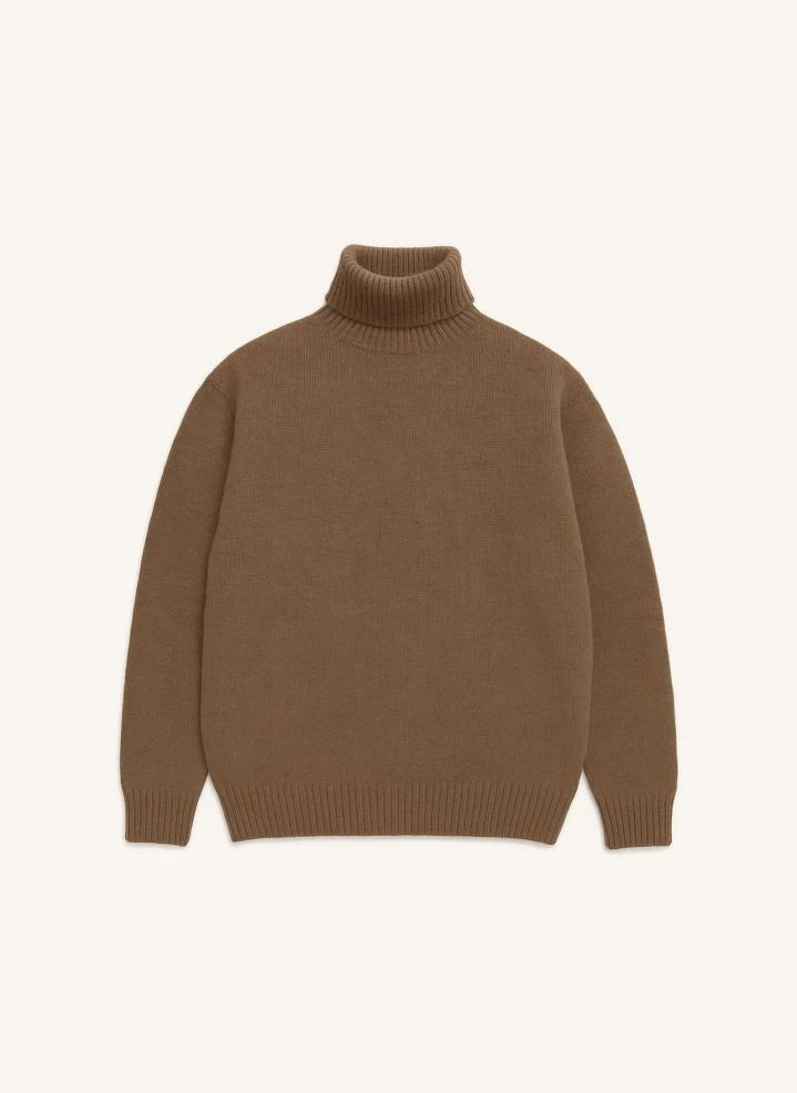 Origin Knitwear - Nahtloser Wollrollkragenpullover | Braun