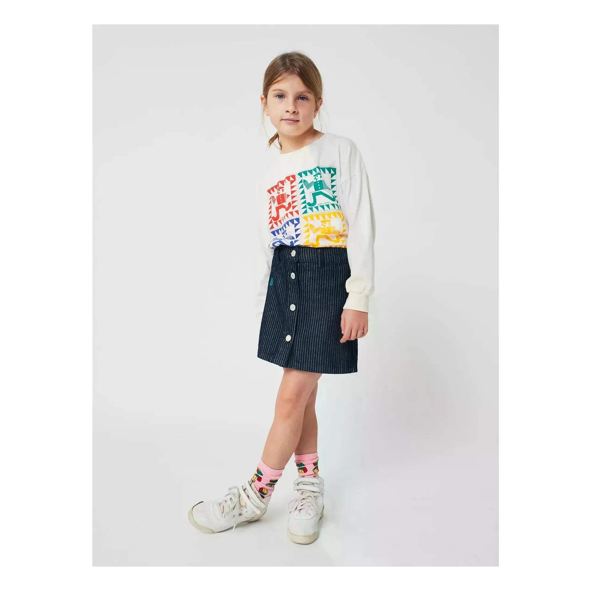 Bobo Choses - Gestreifter Jeansrock aus Bio-Baumwolle | Dunkelblau