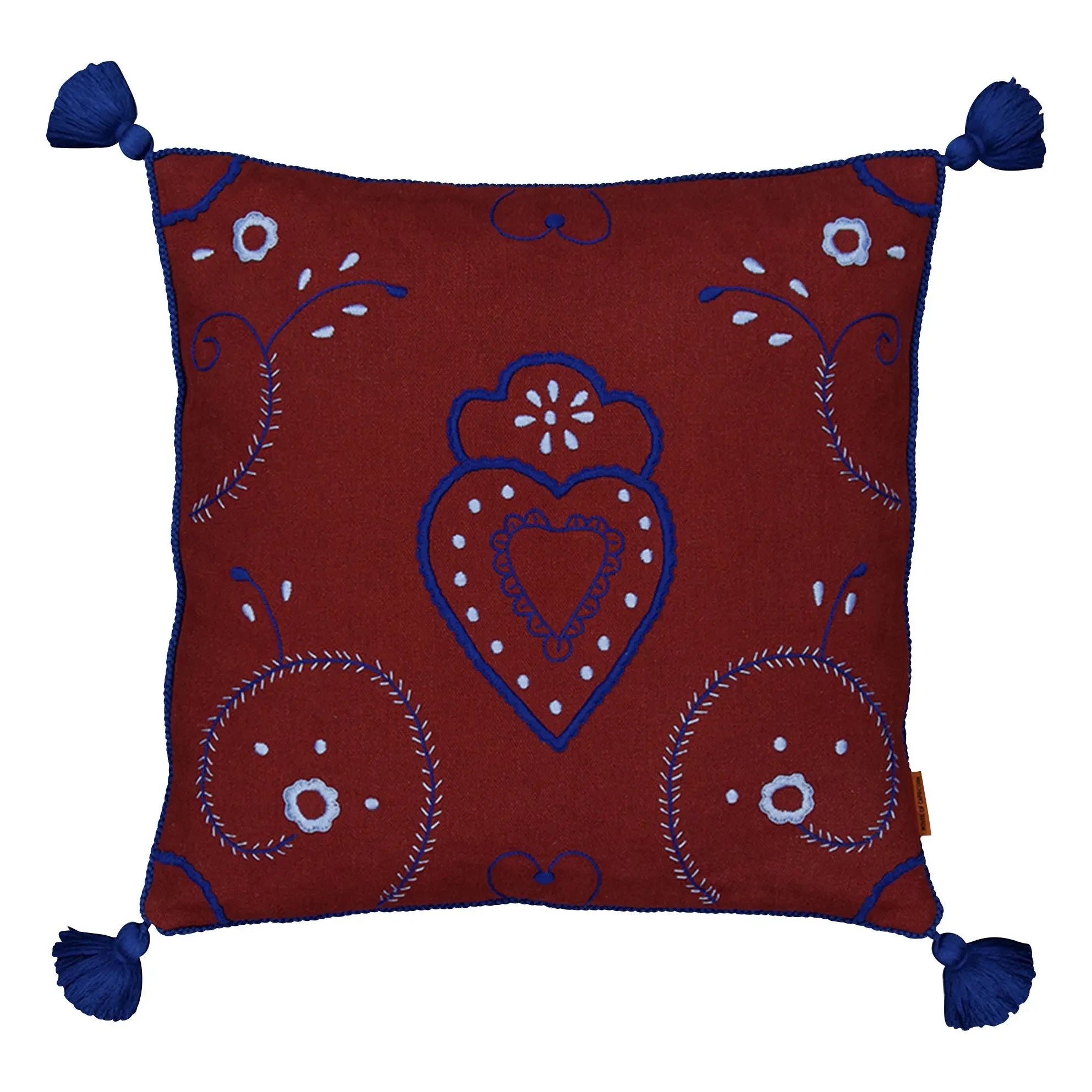 House of Capricorn – Viana Pompon besticktes Leinenkissen | Bordeaux