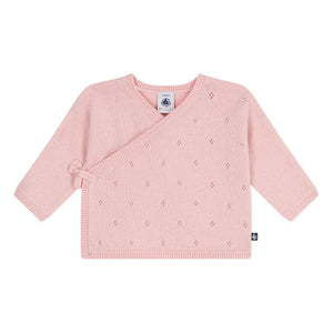 Petit Bateau – Wickelstrickjacke aus Pointelle-Wolle | Rosa