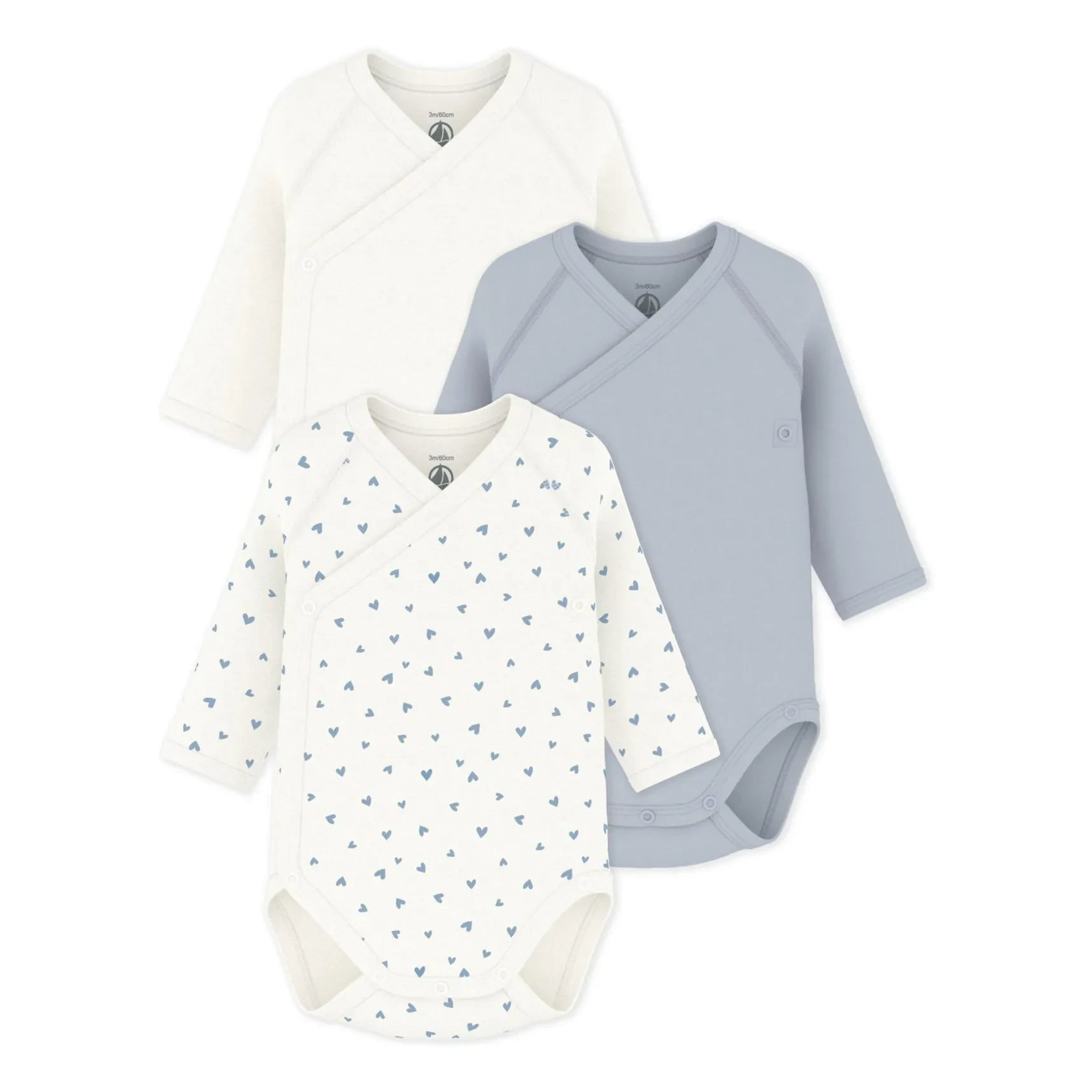 Petit Bateau - 3er Pack Bio-Baumwolle Herzchen-Wickelbodys | Weiß