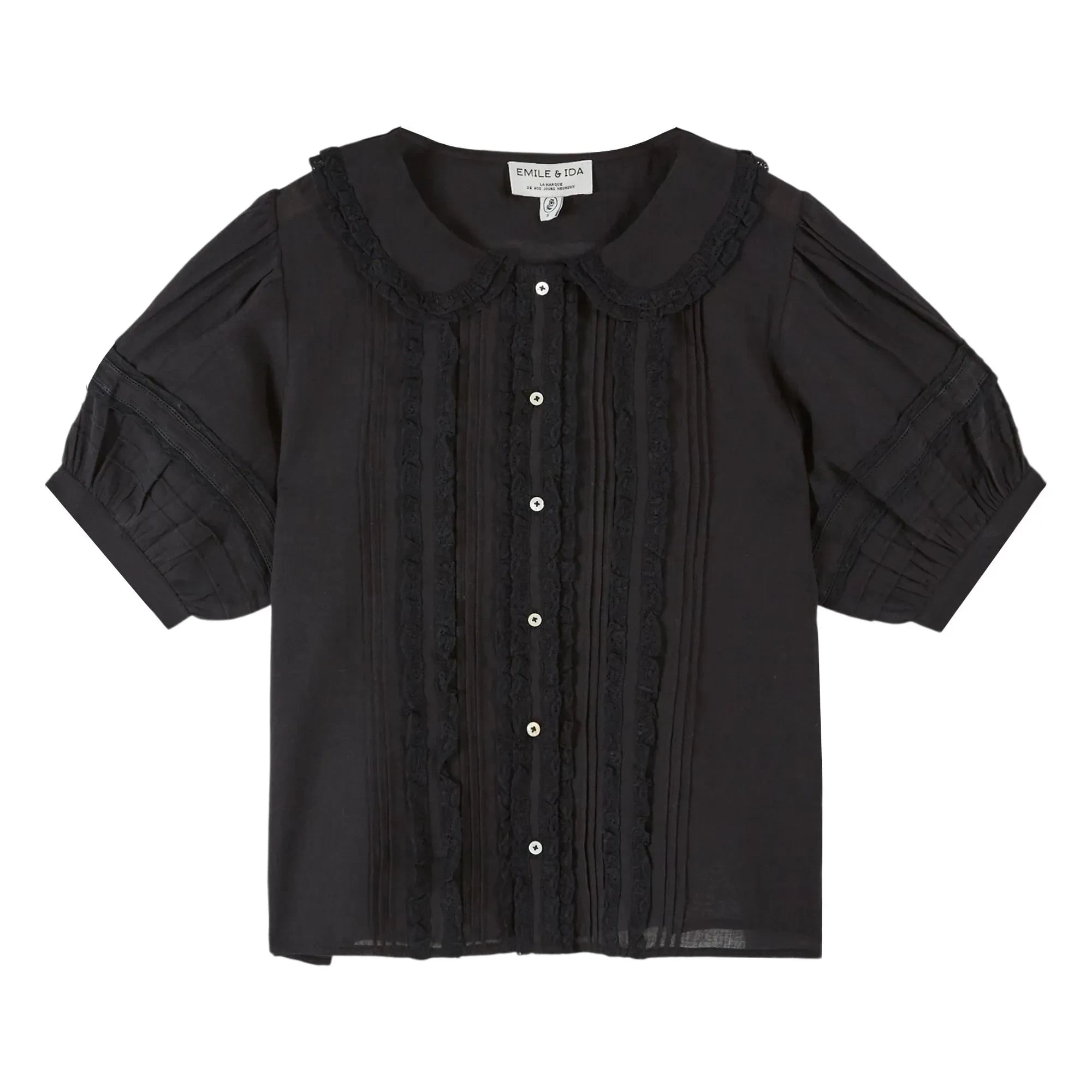 Emile et Ida - Vintage Spitzen-Bluse aus Baumwolle | Schwarz