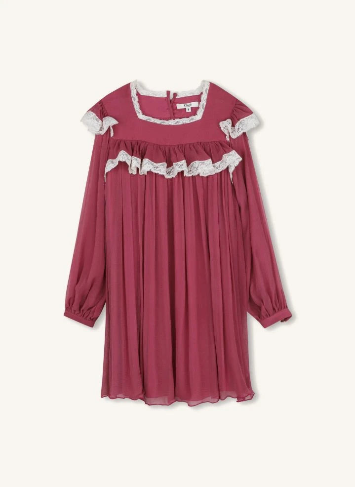 Chloé - Gekräuseltes Spitzenkleid aus Seide | Rosa