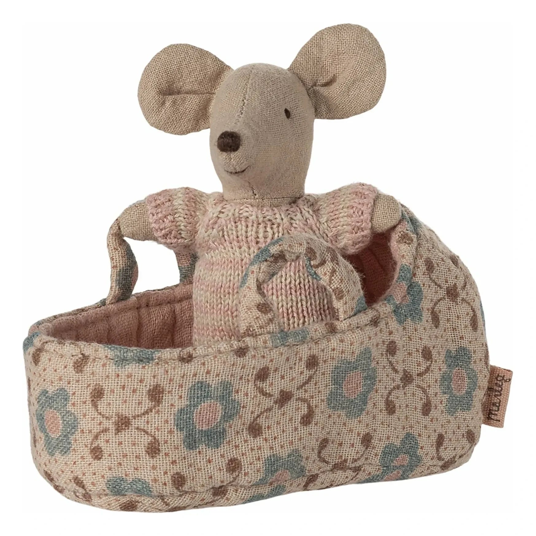Maileg - Baby Maus in Kinderwagen | Rosa