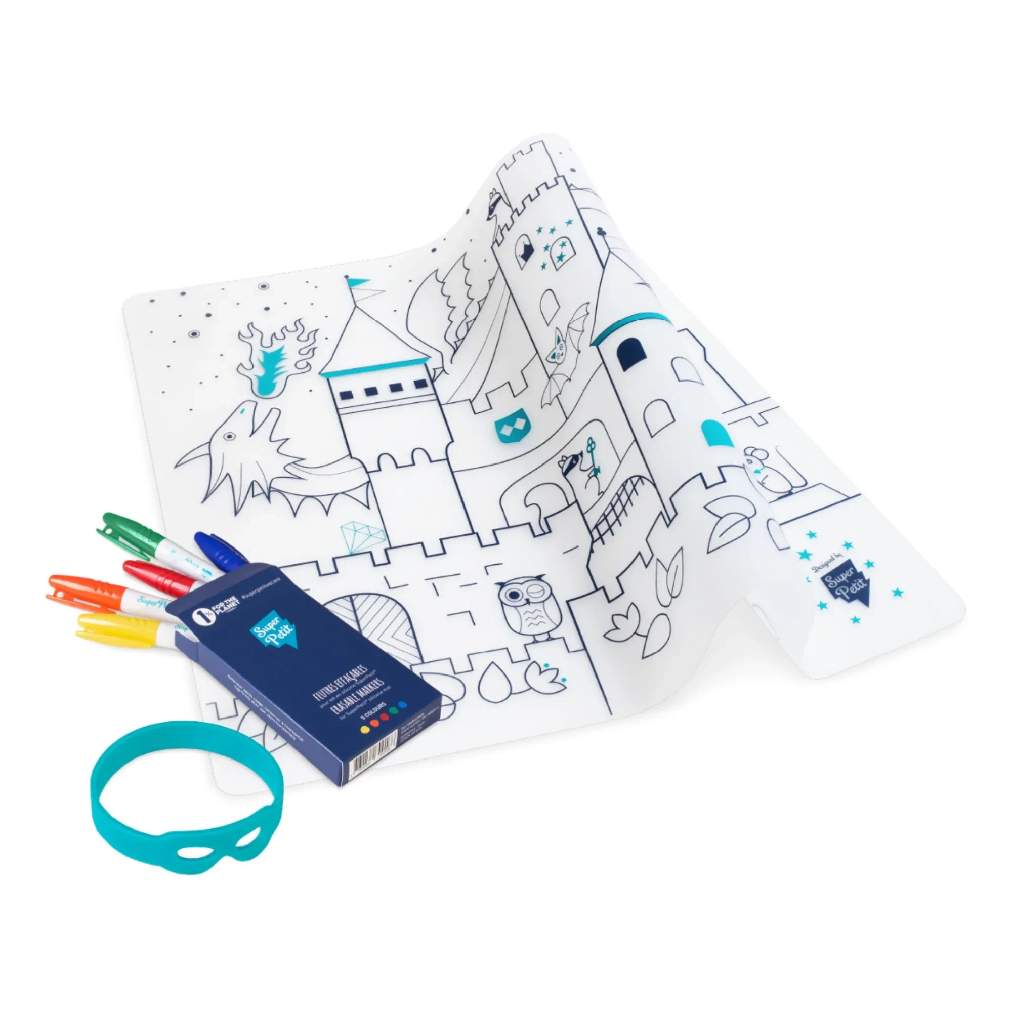 Superpetit – Malset Tischset mit Armband und 5 Filzstiften