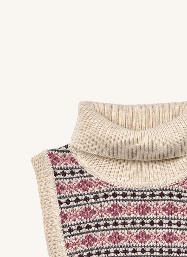 Wheat - Majo Abnehmbarer Jacquard-Kragen, Merinowolle | Rosa