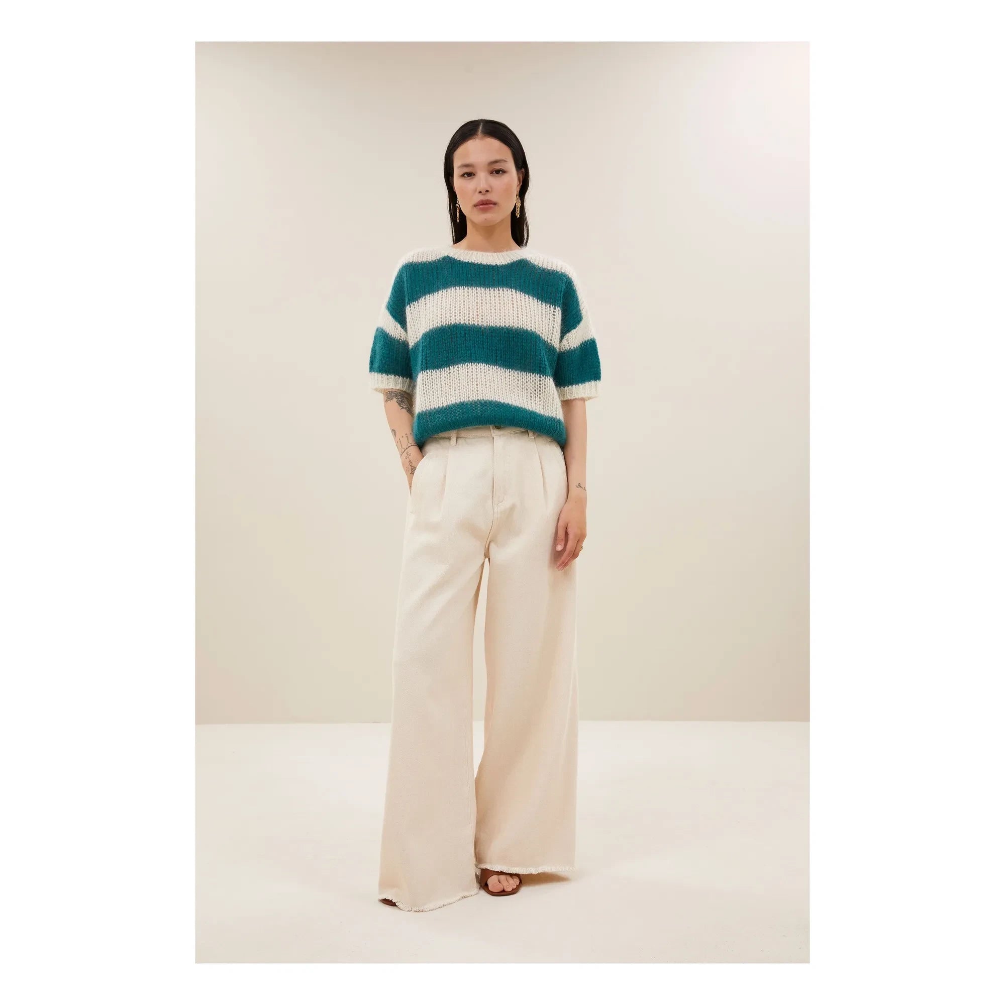 By Bar - Nino Astro Gestreifter Pullover | Peacock blue