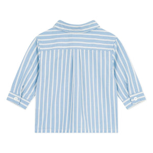 Petit Bateau – Gestreiftes Hemd aus Bio-Baumwollpopeline mit Logo | Blau