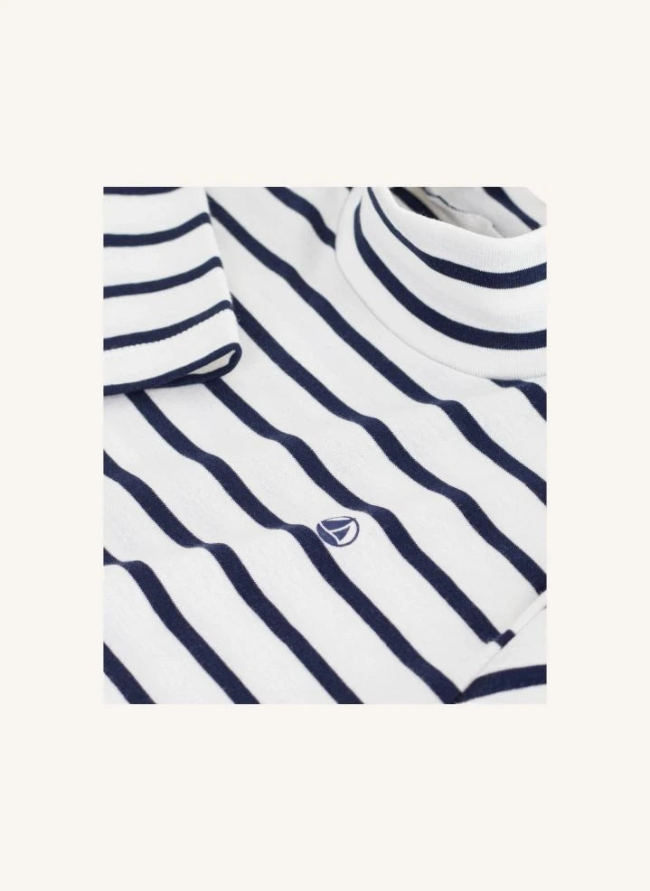 Petit Bateau - Gestreifter Rollkragenpullover aus Bio-Baumwolle | Weiß