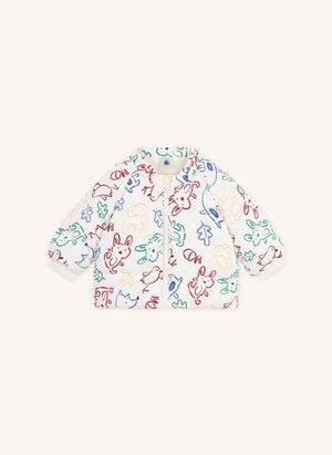 Petit Bateau - Ecru Daunenjacke mit Baby-Tier-Motiv