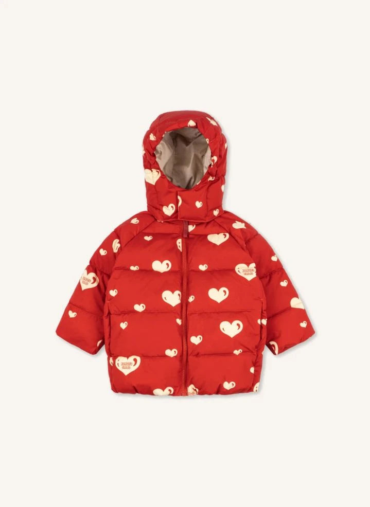 Konges Sløjd - Nuka Kapuzen-Pufferjacke mit recycelter Faserfüllung und Herzmuster | Rot