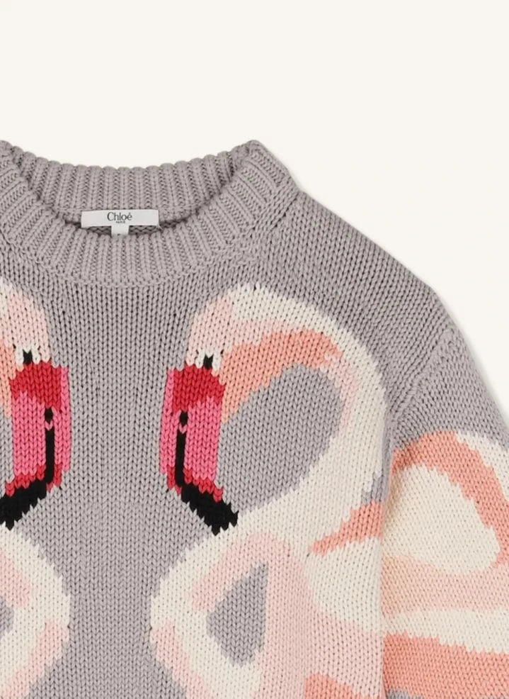 Chloé - Flamants Roses Bio-Baumwoll-Strickkleid | Sand