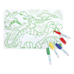 Superpetit - Doppelseitige Mini-Mal-Tischset mit 4 Filzstiften - Dinosaurier
