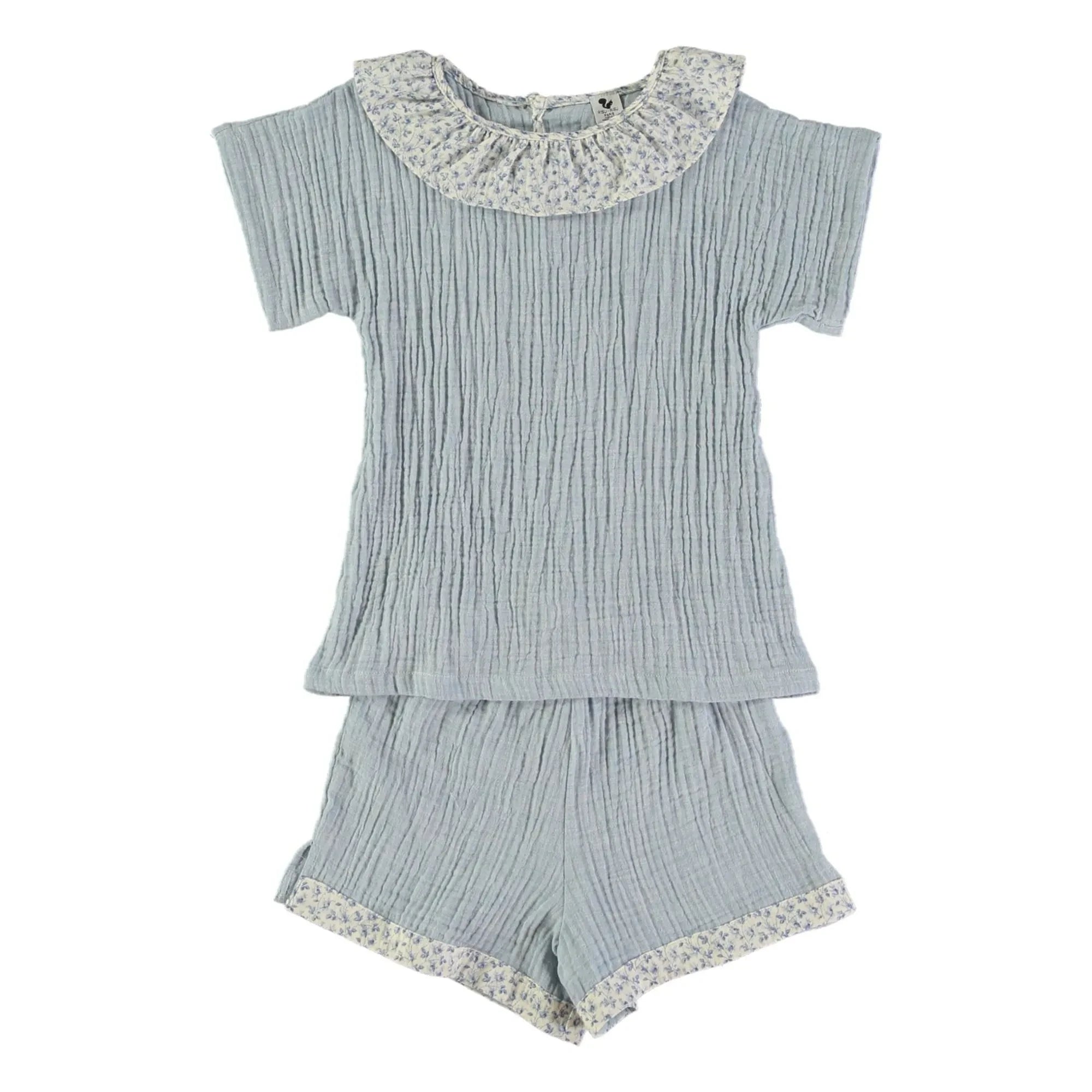 Risu Risu - Lisboa Kurzer Pyjama Bio-Baumwolle Musselin-Stoff | Hellblau