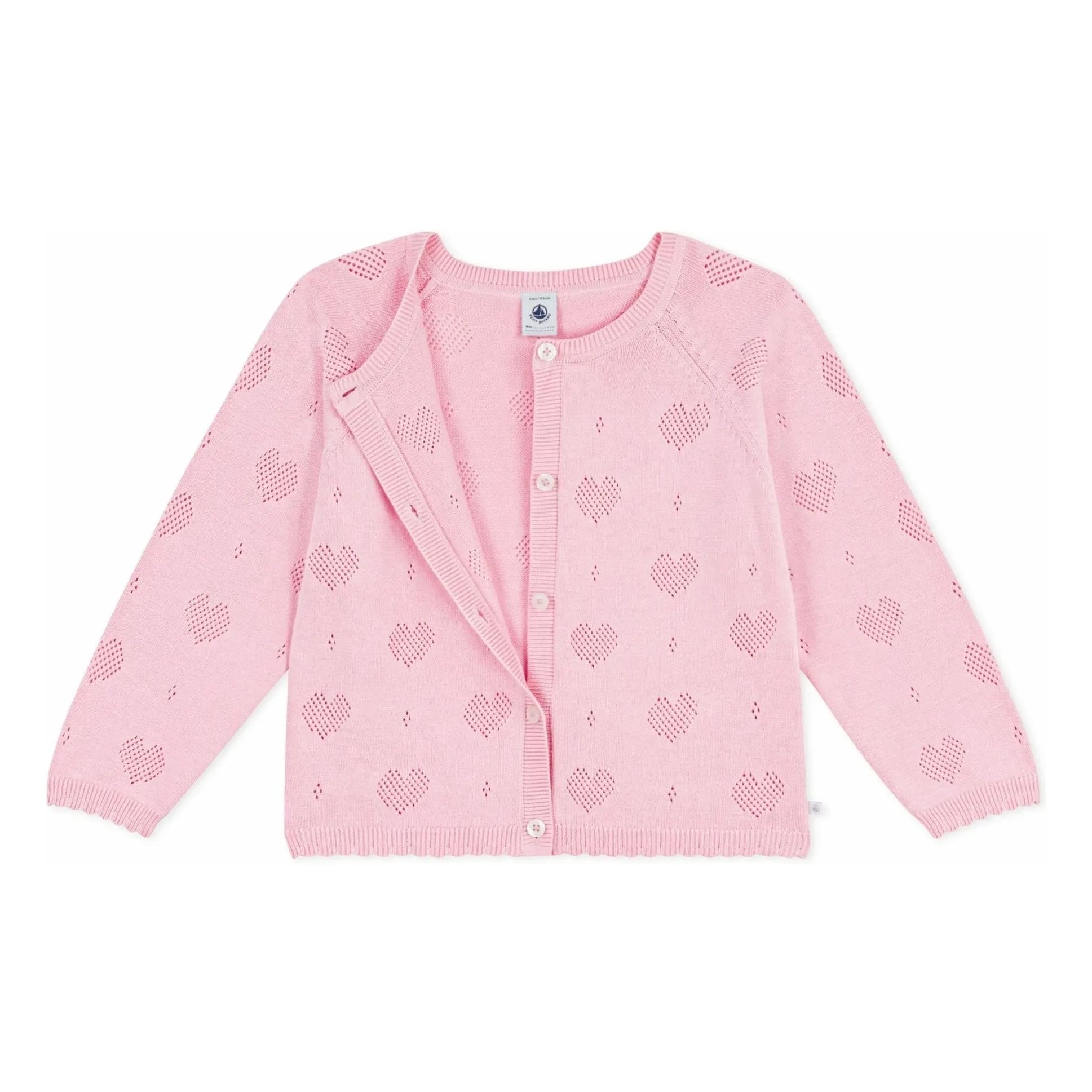 Petit Bateau – Strickjacke Ajour-Herzen aus Bio-Baumwolle | Rosa