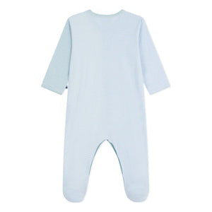Petit Bateau - Dors Bien Farbblock-gestreifter Milleraies Bio-Baumwoll-Schlafanzug | Grün
