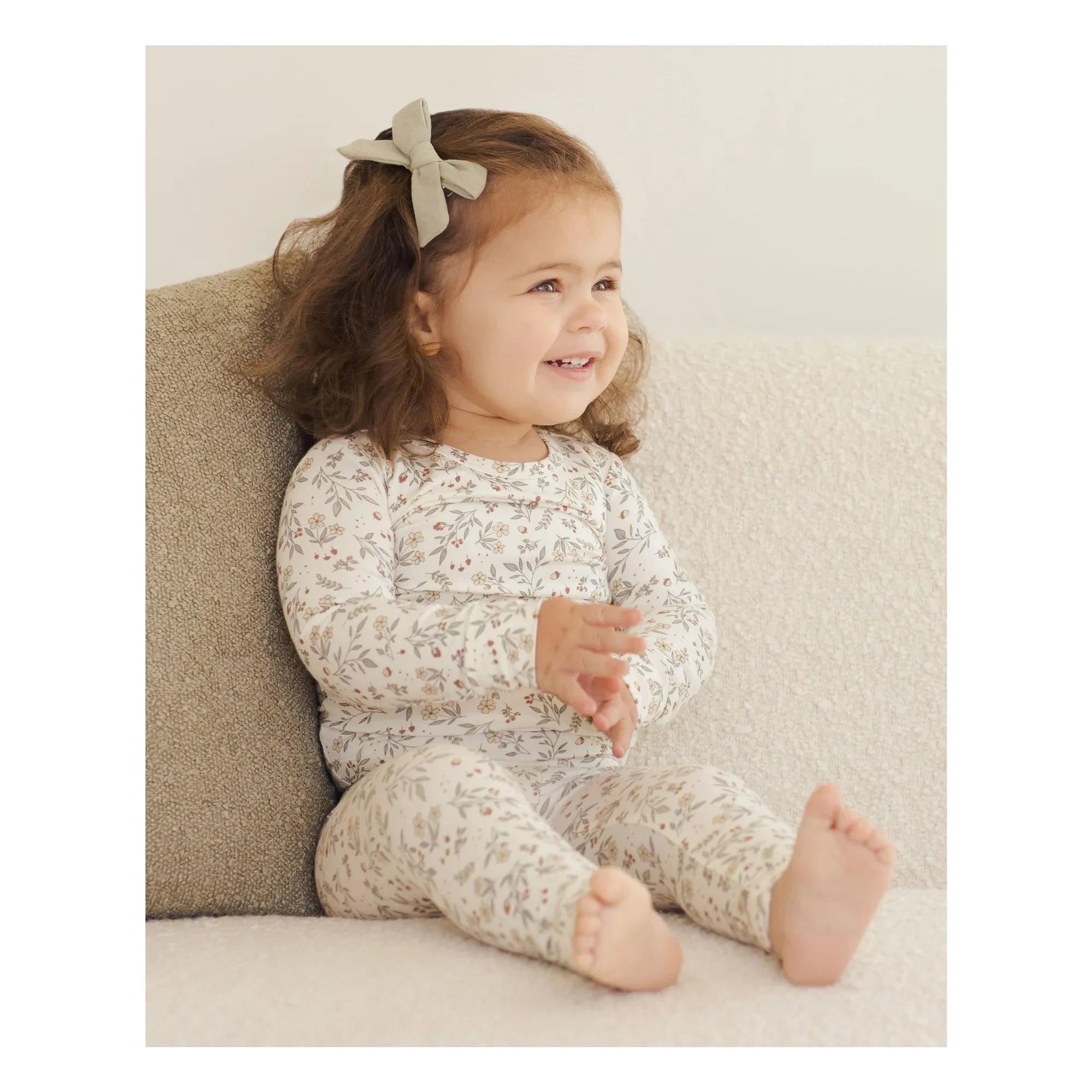 Quincy Mae - Bambus-Blumenpyjama | Elfenbein