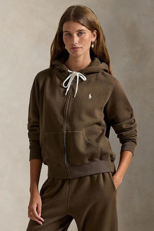 Polo Ralph Lauren fermuarlı kapüşonlu kadın sweatshirt pamuklu