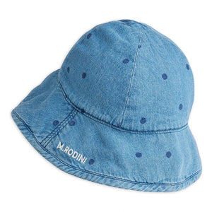 Mini Rodini - Gepunktete Denim-Mütze aus Bio-Baumwolle | Blau