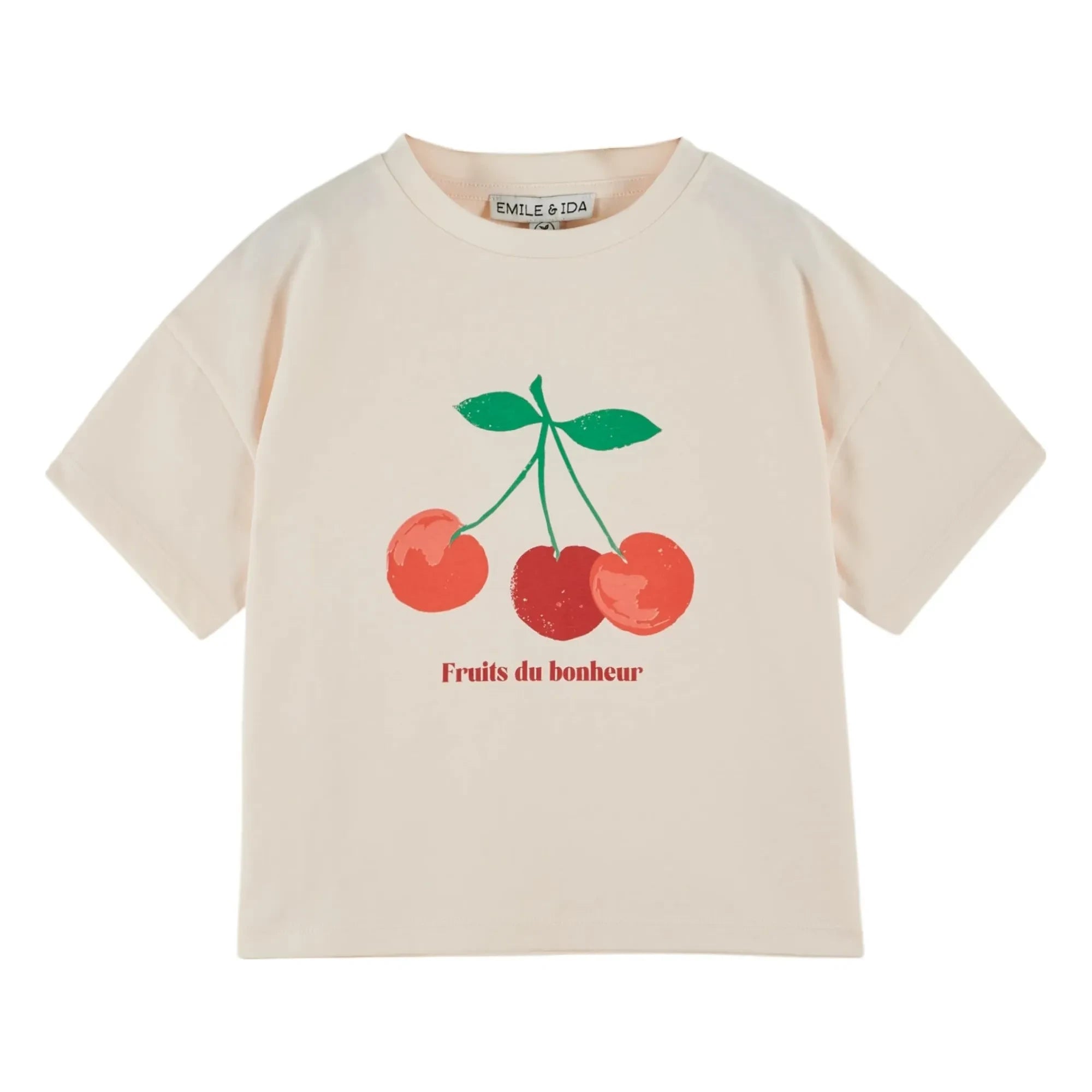 Emile et Ida - T-Shirt aus Bio-Baumwolle mit Kirschenmuster | Creme