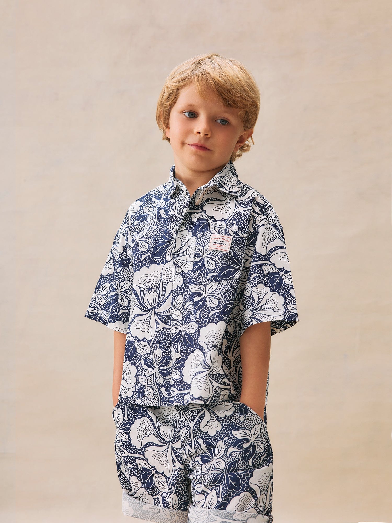 Bonpoint Boys Floral Erian Shirt in Blue