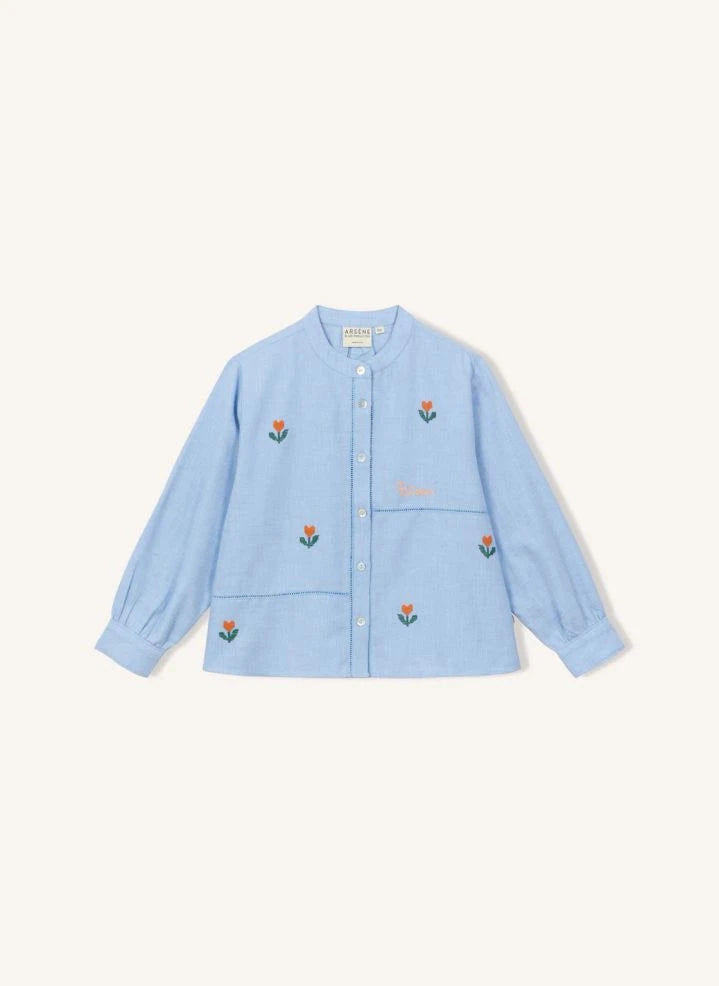Arsène et Les Pipelettes - Bestickte Bluse mit Blumen | Hellblau