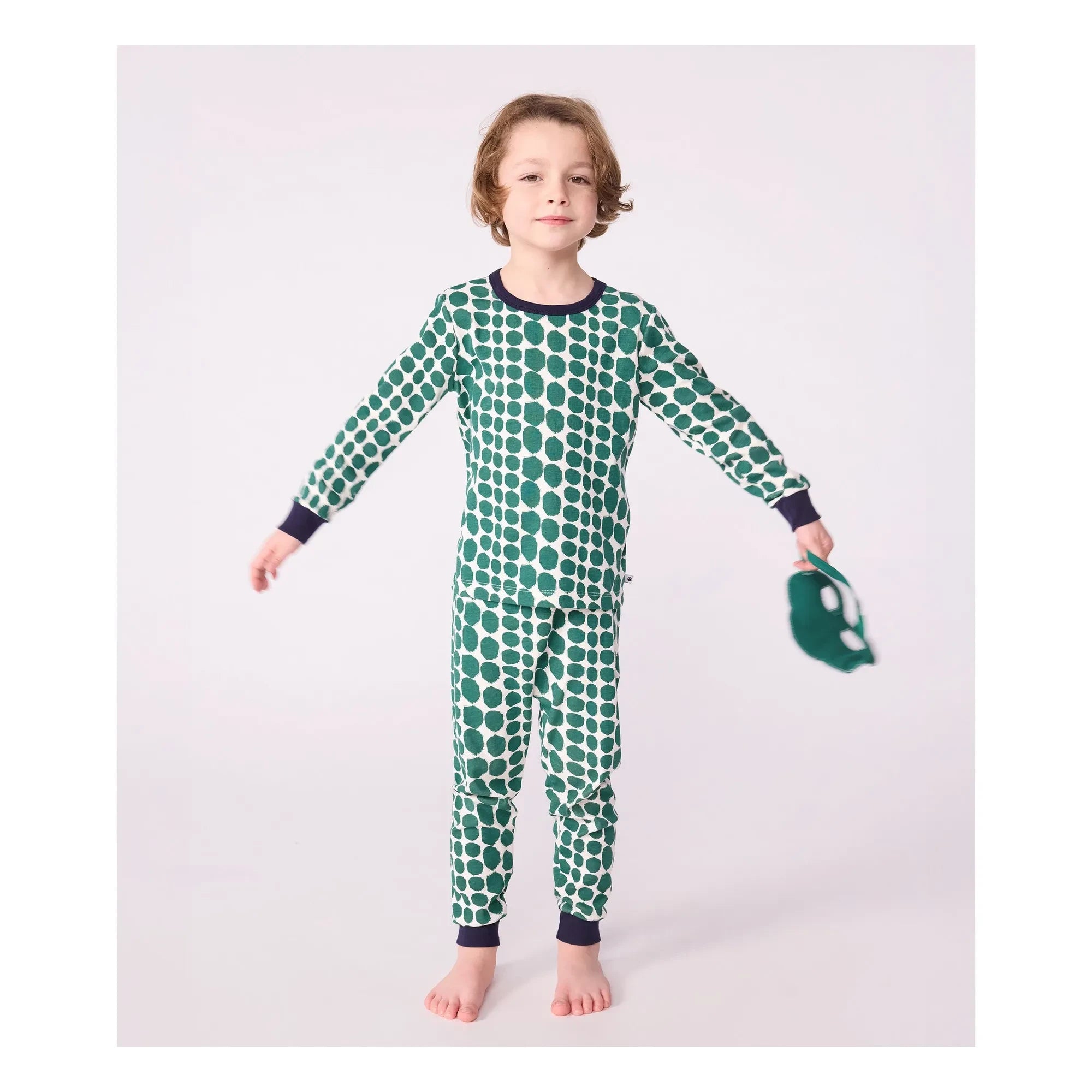 Petit Bateau – Schlafanzug und Maskenset mit Krokodilmotiv | Grün