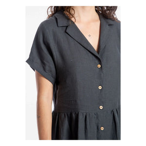 Matona – Leinen Mi-Long Hemdblusenkleid | Schwarz
