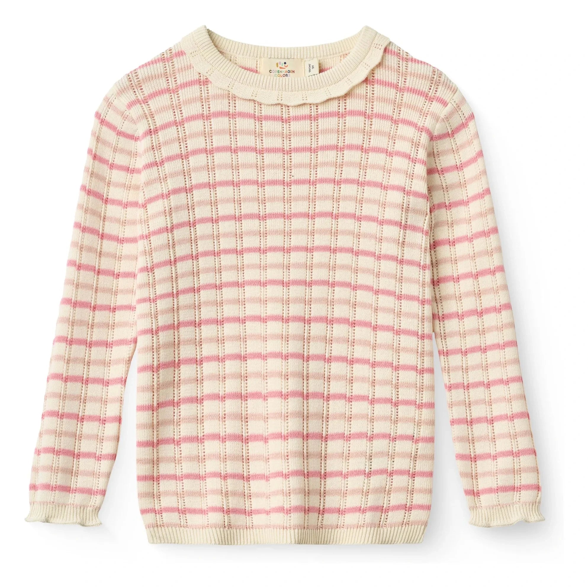 Copenhagen Colors – Geripptes T-Shirt aus Bio-Baumwolle mit Ajourmuster | Rosa