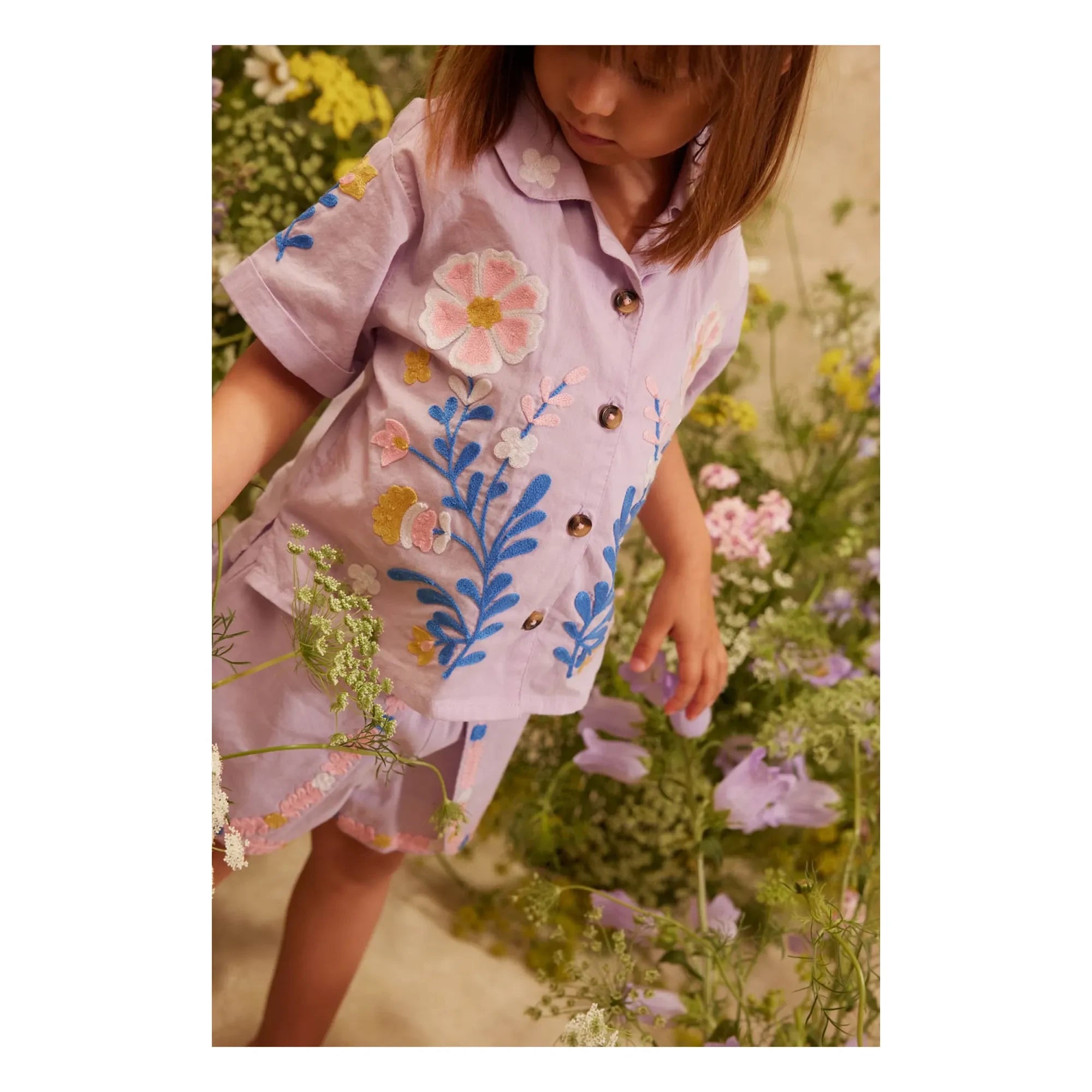 Louise Misha – Shorts aus Bio-Baumwolle mit Asien-Stickerei | Mauve