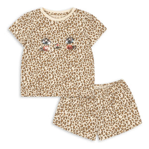 Konges Sløjd - Famo Leopard Bio-Baumwoll-T-Shirt und Shorts Set | Beige