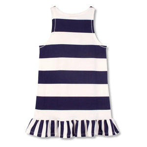 Wynken - Gestreiftes Kleid aus Bio-Baumwolle mit Rüschen | Marineblau