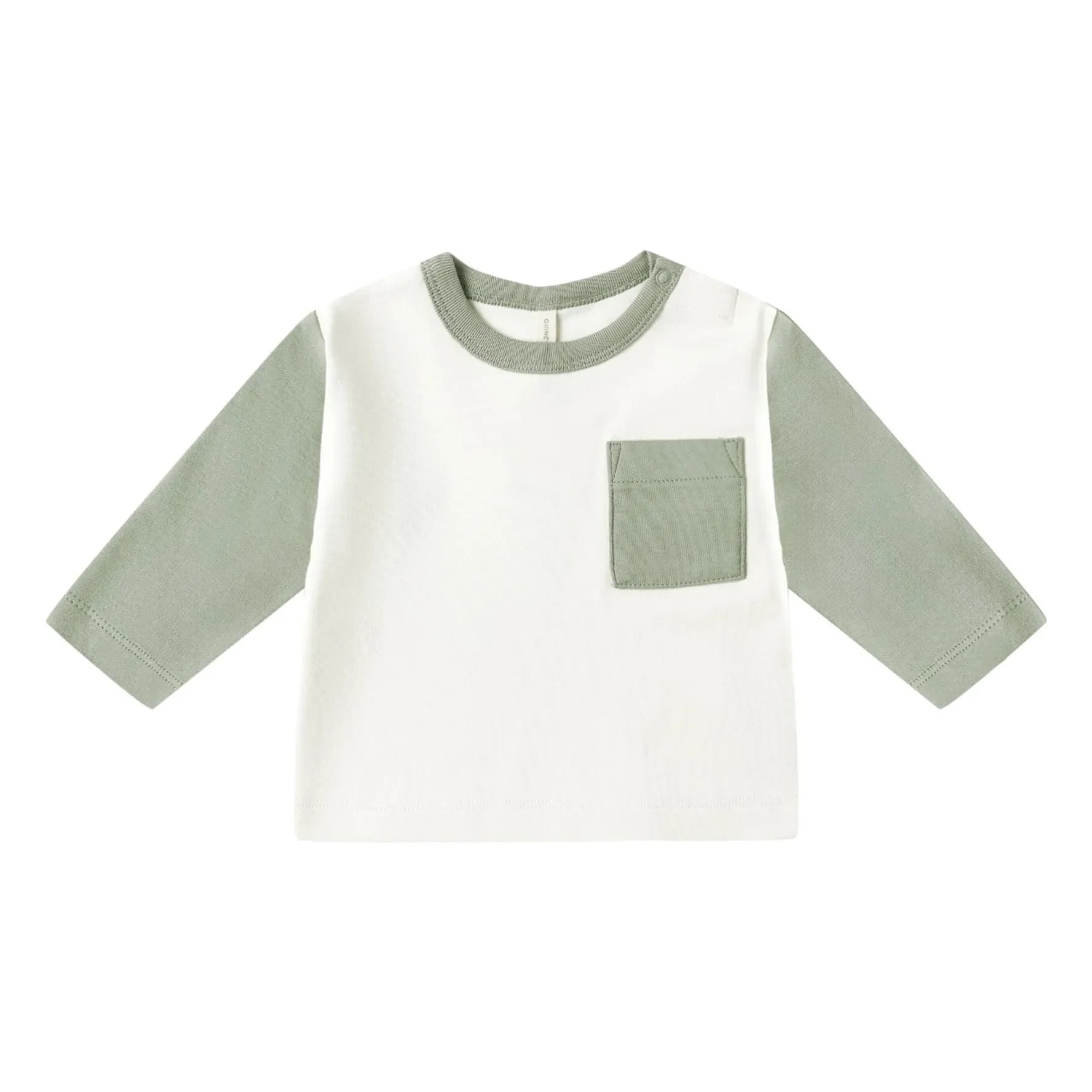 Quincy Mae - Bio-Baumwoll Raglan-T-Shirt mit Tasche | Celadon