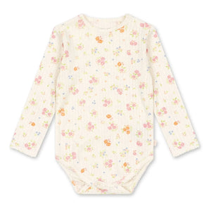 Konges Sløjd - Minnie Rib-Body mit Blumenmuster aus Bio-Baumwolle | Ecru