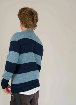 Origin Knitwear - Gestreifter, nahtloser Wollpullover | Blau