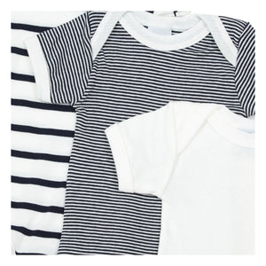 Petit Bateau – 3er-Set gestreifter Strampler aus Bio-Baumwolle, ärmellos | Blau