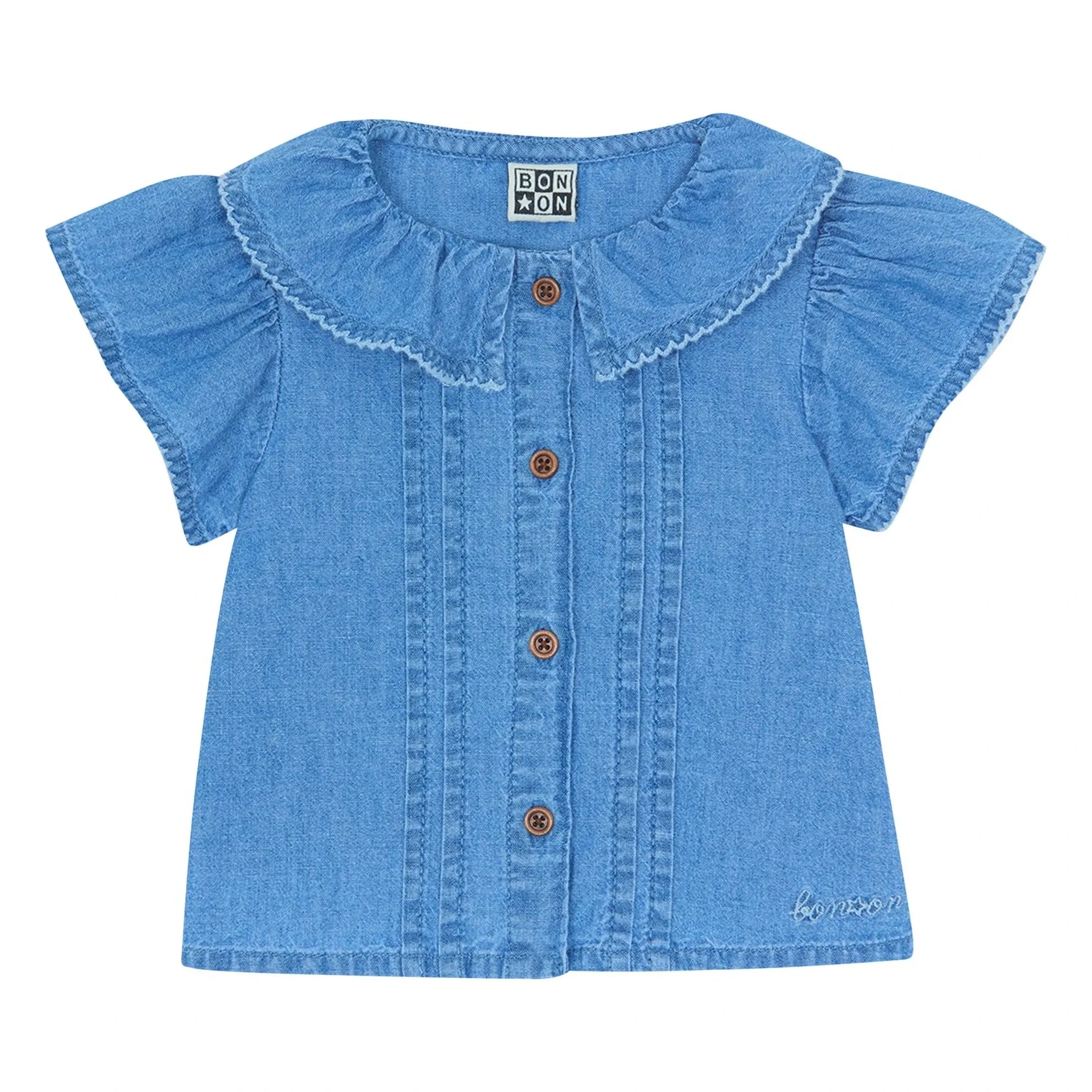 Bonton - Nancy Chambray Baby Ballonärmel Hemd | Denim Blau