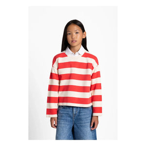 Smallable Kid – Gestreiftes Bio-Baumwoll-T-Shirt mit Pfingstrosenmuster | Rot