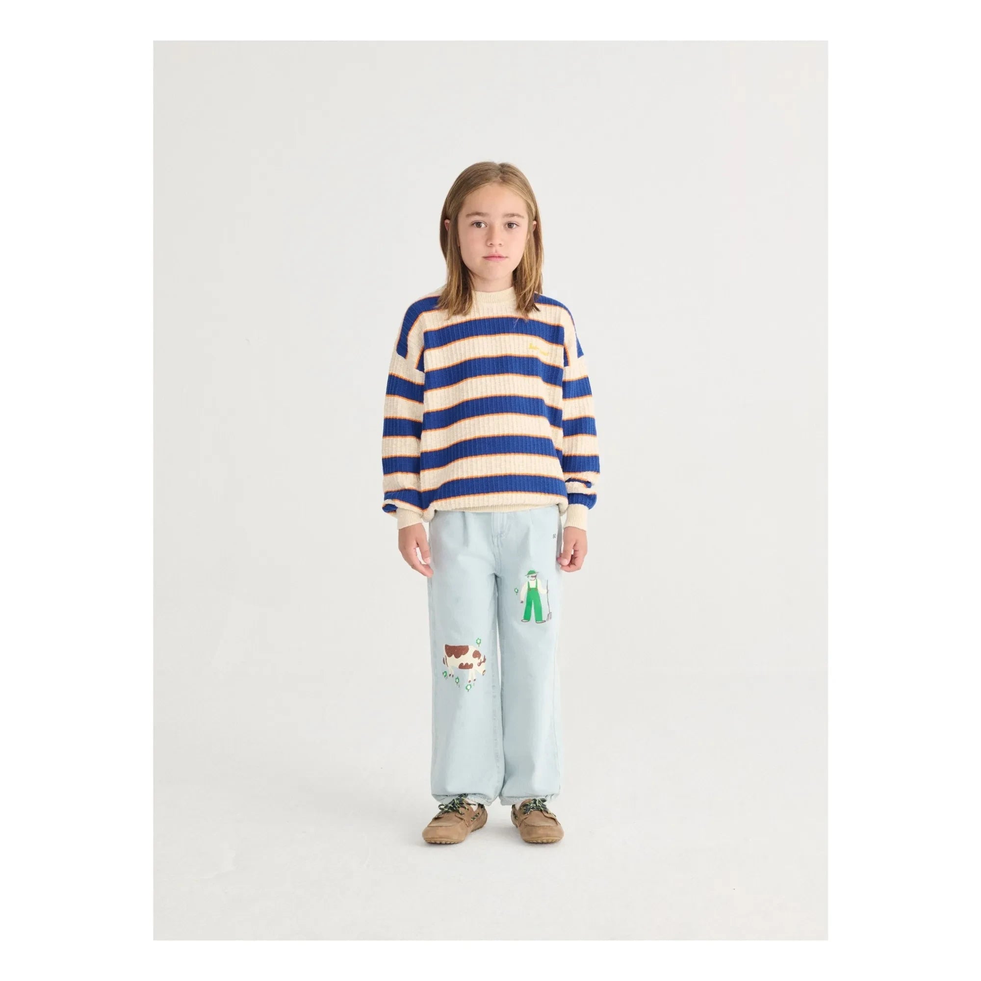 Bobo Choses – Gestreifter Pullover aus Bio-Baumwolle | Heather Beige