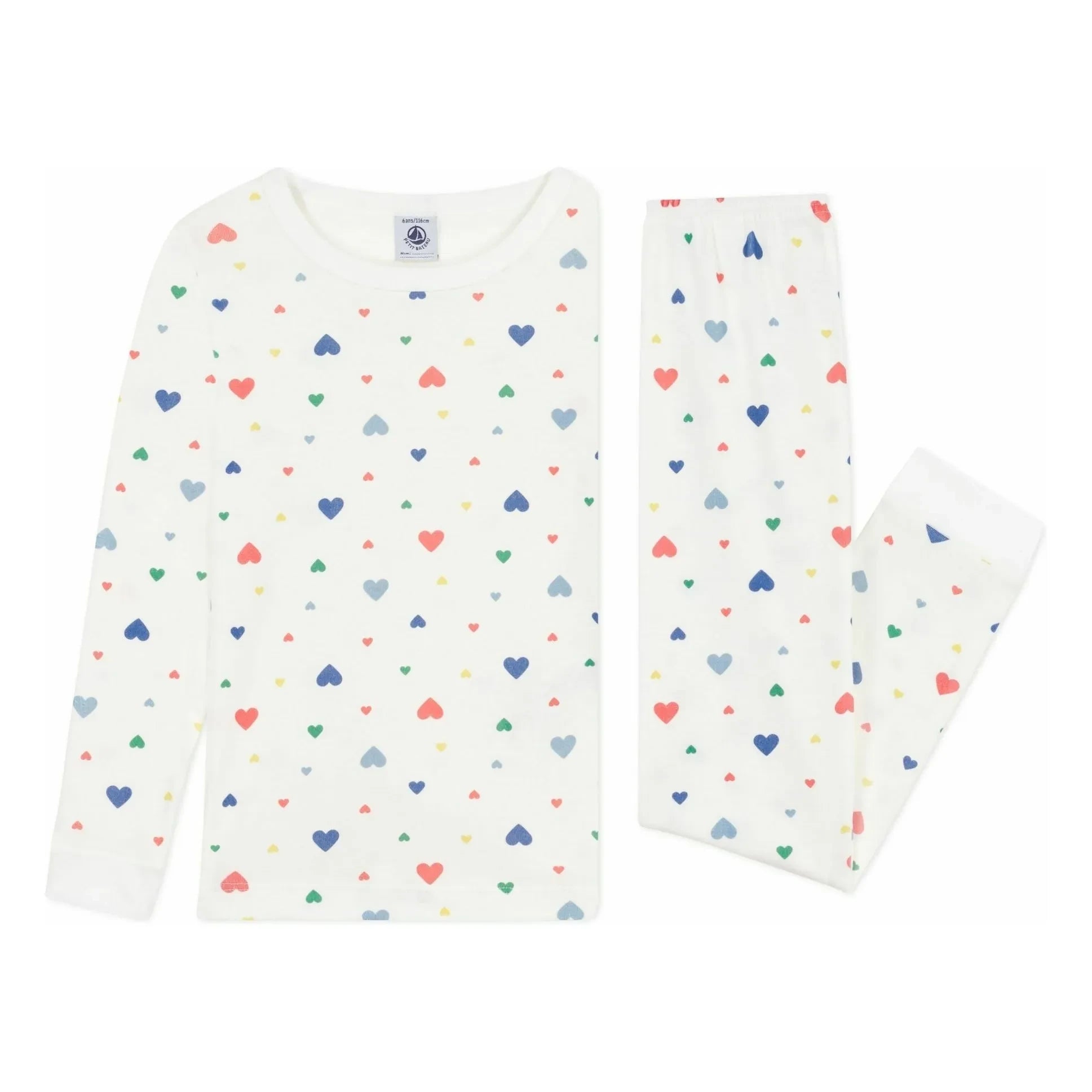 Petit Bateau – Schlafanzug aus Bio-Baumwolle mit Herzen | Weiß