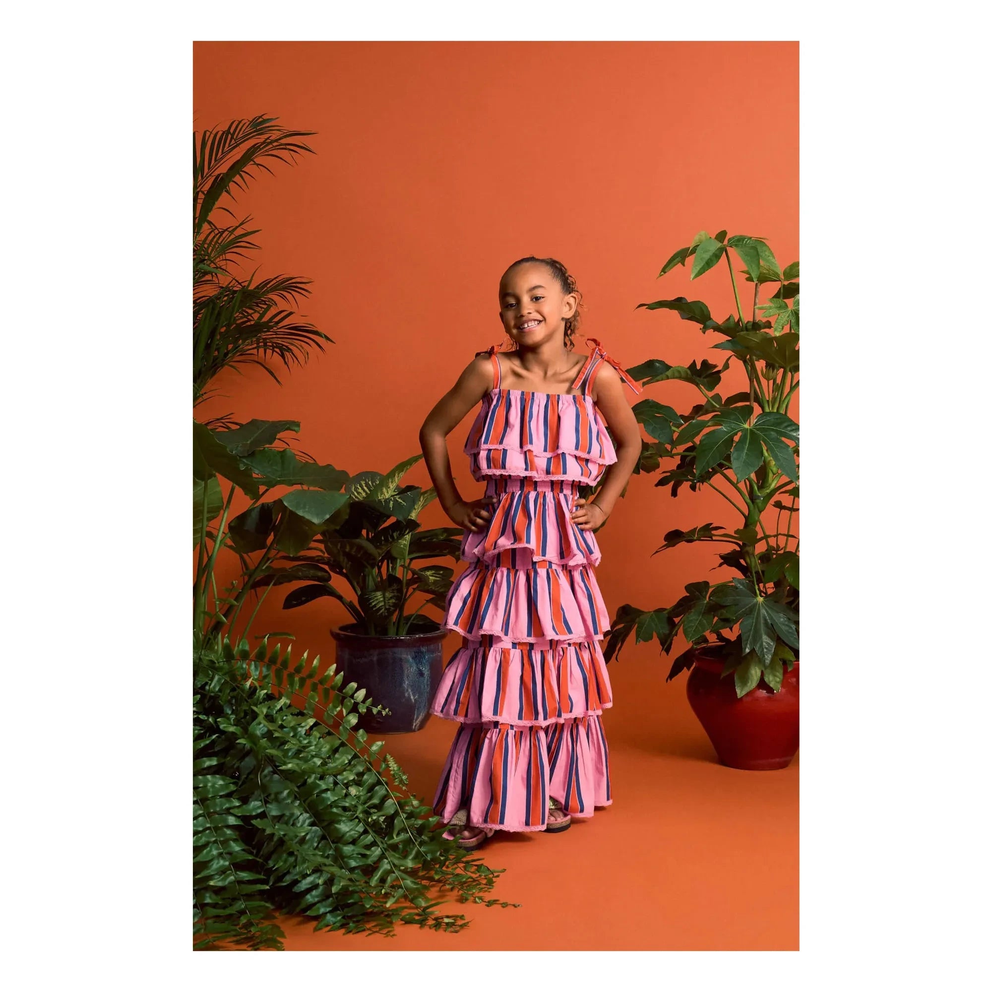 Maison Mangostan - Gestreiftes Crop Top mit Rüschen | Rosa