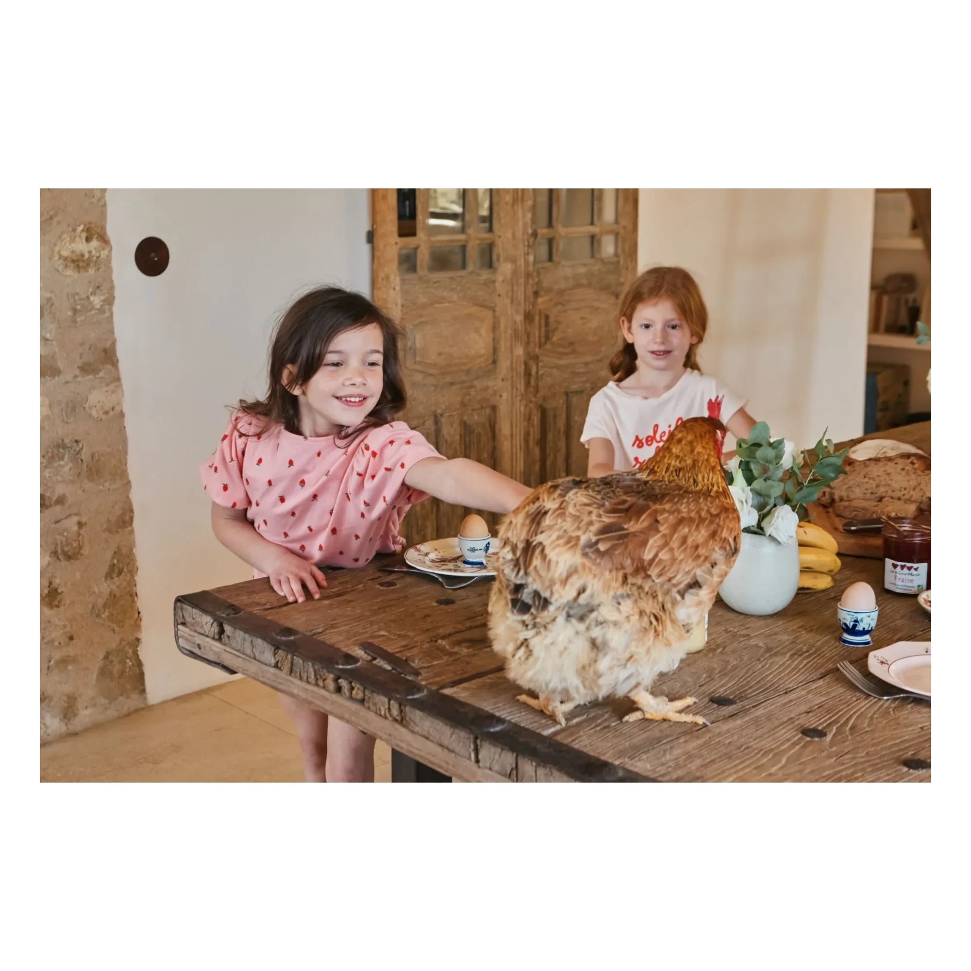 Emile et Ida - T-Shirt mit Puffärmeln aus Bio-Baumwolle mit Erdbeeren | Rosa