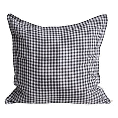 Gabrielle Paris - Gingham Gewaschener Leinenkissenbezug | Schwarz