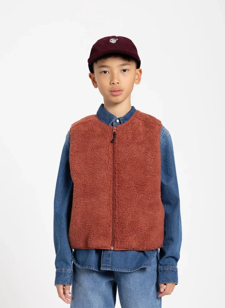 Smallable Kid - Ärmellose Sherpa Manner Jacke | Ziegelrot